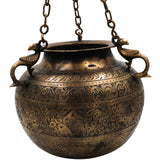 Bhunes Handcrafted Brass Hanging Planter – Vintage Brass Hanging Pot with Chain for Indoor & Outdoor Decor, Gold, 10 Inch, 1 Piece