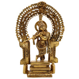 Bhunes Brass Krishna Idol | Handcrafted Govinda Murti for Home & Pooja Room Decor Prabhavali, Gold, 8 Inch, 1 Piece
