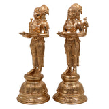 Premium Bronze Panchaloha deepa Lakshmi Idol Set of 2 | Handcrafted Deep Lakshmi Sculptures | Hindu Goddess of Wealth Home Temple Decor, Set Of 2, Gold, 11 Inch, 2 Piece