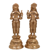 Premium Bronze Panchaloha deepa Lakshmi Idol Set of 2 | Handcrafted Deep Lakshmi Sculptures | Hindu Goddess of Wealth Home Temple Decor, Set Of 2, Gold, 11 Inch, 2 Piece