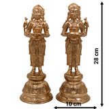 Premium Bronze Panchaloha deepa Lakshmi Idol Set of 2 | Handcrafted Deep Lakshmi Sculptures | Hindu Goddess of Wealth Home Temple Decor, Set Of 2, Gold, 11 Inch, 2 Piece