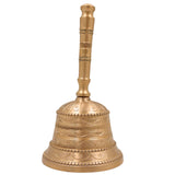 Bronze Handmade Pooja Bell, Traditional Temple Ghanti, Ganta, Mani, Ganti For Aarti & Rituals With Carving, Gold, 7 Inch, 1 Piece