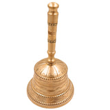 Bronze Handmade Pooja Bell, Traditional Temple Ghanti, Ganta, Mani, Ganti For Aarti & Rituals With Carving, Gold, 7 Inch, 1 Piece