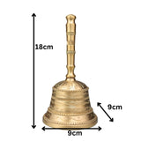 Bronze Handmade Pooja Bell, Traditional Temple Ghanti, Ganta, Mani, Ganti For Aarti & Rituals With Carving, Gold, 7 Inch, 1 Piece