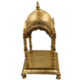 Bronze Handmade Pooja Mandir, Panchaloha Temple Stand With Prabhavali Peetha, Singhasan Chowki, Traditional Mandap For Home & Temple, Gold, 17.5 Inch, 1 Piece