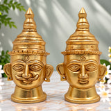 Brass Handcrafted Lord Shiva & Gowri Face Idol Set – Traditional Hindu Pooja Decor for Home & Temple, Gold, 5 Inch, 1 Piece