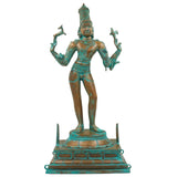 South Handmade Indian Chola Bronze Shiva Idol in Panchaloha – Traditional Lord Mahadev Murti for Home & Temple, Brown, 22.5 Inch, 1 Piece