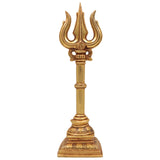 Brass Handcrafted Trishul Trident of Shiva - Shoolam Trishula Trishool for Pooja, Wall Decor & Temple | Mahadev Shaiva Hindu Sacred Weapon, Gold, 12 Inch, 1 Piece