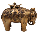 Handcrafted Brass Gajraj Dhoop Burner, Peetal Elephant Incense Holder | Airavata Gajavahana Hathi Murti for Puja, Vastu & Home Decor, Gold, 7.5 Inch