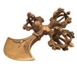 Brass Buddhist Khuladi Idol – Dorje Vajra Axe of Vajrapani | Tibetan Ritual Weapon for Puja, Home Decor & Spiritual Gifts, Gold, 2 Inch