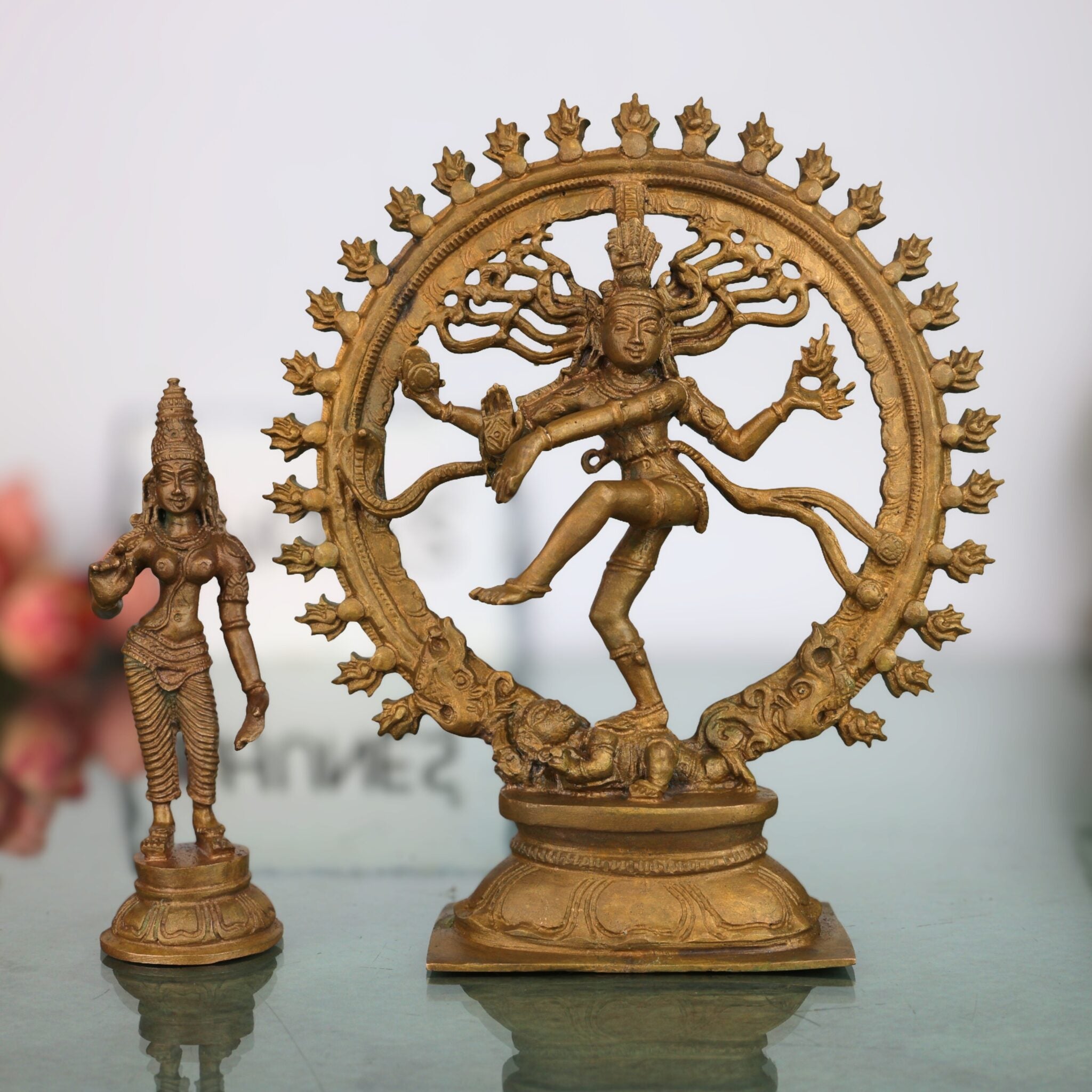 Handcrafted Bronze Nataraja and Parvati Idol