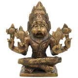 Bronze Yoga Narasimha Idol | Panchaloha Chola Art Murti | Ugra Lakshmi Balaji Narasimha Statue, Brown, 4.5 Inch, 1 Piece
