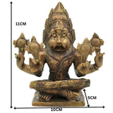 Bronze Yoga Narasimha Idol | Panchaloha Chola Art Murti | Ugra Lakshmi Balaji Narasimha Statue, Brown, 4.5 Inch, 1 Piece
