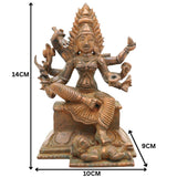 Handcrafted Bronze Chamundeshwari Idol | Panchaloha Durga Murti | Mahishasuramardini, Chamundi Mata, South Indian Temple Goddess Statue, Brown, 5.5 Inch, 1 Piece