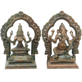 Bronze Ganesh Lakshmi Idol Set, Handcrafted Ganpati Laxmi Murti for Pooja, Home Decor & Gifting, Brown, 5 Inch, 2 Piece