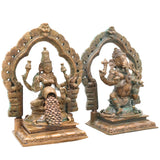 Bronze Ganesha Lakshmi Idol Set, Handcrafted Traditional Chola Style Ganesh Lakshmi Murti for Pooja, Home Decor & Gifting, Brown, 5 Inch, 2 Piece