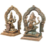 Bronze Ganesha Lakshmi Idol Set, Handcrafted Traditional Chola Style Ganesh Lakshmi Murti for Pooja, Home Decor & Gifting, Brown, 5 Inch, 2 Piece