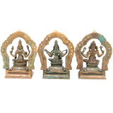 Bronze Lakshmi Ganesh Saraswati Idol Set, Handcrafted Traditional Hindu Murti for Pooja, Home Decor & Gifting, Brown, 5 Inch, Set of 3