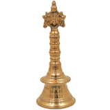 Brass Hand Bell Ghanti With Shankha And Chakra for Pooja, Aarti, Meditation & Temple Rituals, Decorative Peetal/Pittal Puja Bell, Gold, 8 Inch, 1 Piece