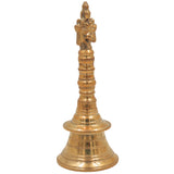 Brass Hand Bell Ghanti With Shankha And Chakra for Pooja, Aarti, Meditation & Temple Rituals, Decorative Peetal/Pittal Puja Bell, Gold, 8 Inch, 1 Piece