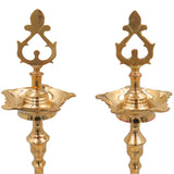 Brass Table Lamp for Pooja, Handcrafted Peetal Decorative Lamp, Temple & Home Lighting, Traditional Brass/Pittal Spiritual Lamp, Gold, 17.5 Inch, 1 Piece