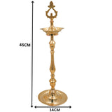 Brass Table Lamp for Pooja, Handcrafted Peetal Decorative Lamp, Temple & Home Lighting, Traditional Brass/Pittal Spiritual Lamp, Gold, 17.5 Inch, 1 Piece