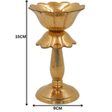 Brass Lotus Diya, Handcrafted Oil Lamp for Puja, Festival, Temple, Home Decor, Small Brass Pooja Lamp for Diwali and Spiritual Rituals, Gold, 6 Inch, 1 Piece