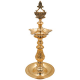 Brass Traditional Handcrafted Oil Lamp, Pooja Diya Stand, Temple Deepam Holder, Festival Aarti Lamp, Decorative Brass Diya, Gold, 16 Inch, 1 Piece