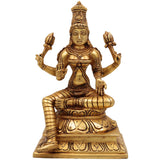 Brass Lakshmi Idol, Shri Mahalakshmi Murti, Kamala Statue, Goddess Lakshmi Sculpture for Pooja, Home Decor, Gifts, Prosperity & Wealth, Gold, 9.5 Inch, 1 Piece