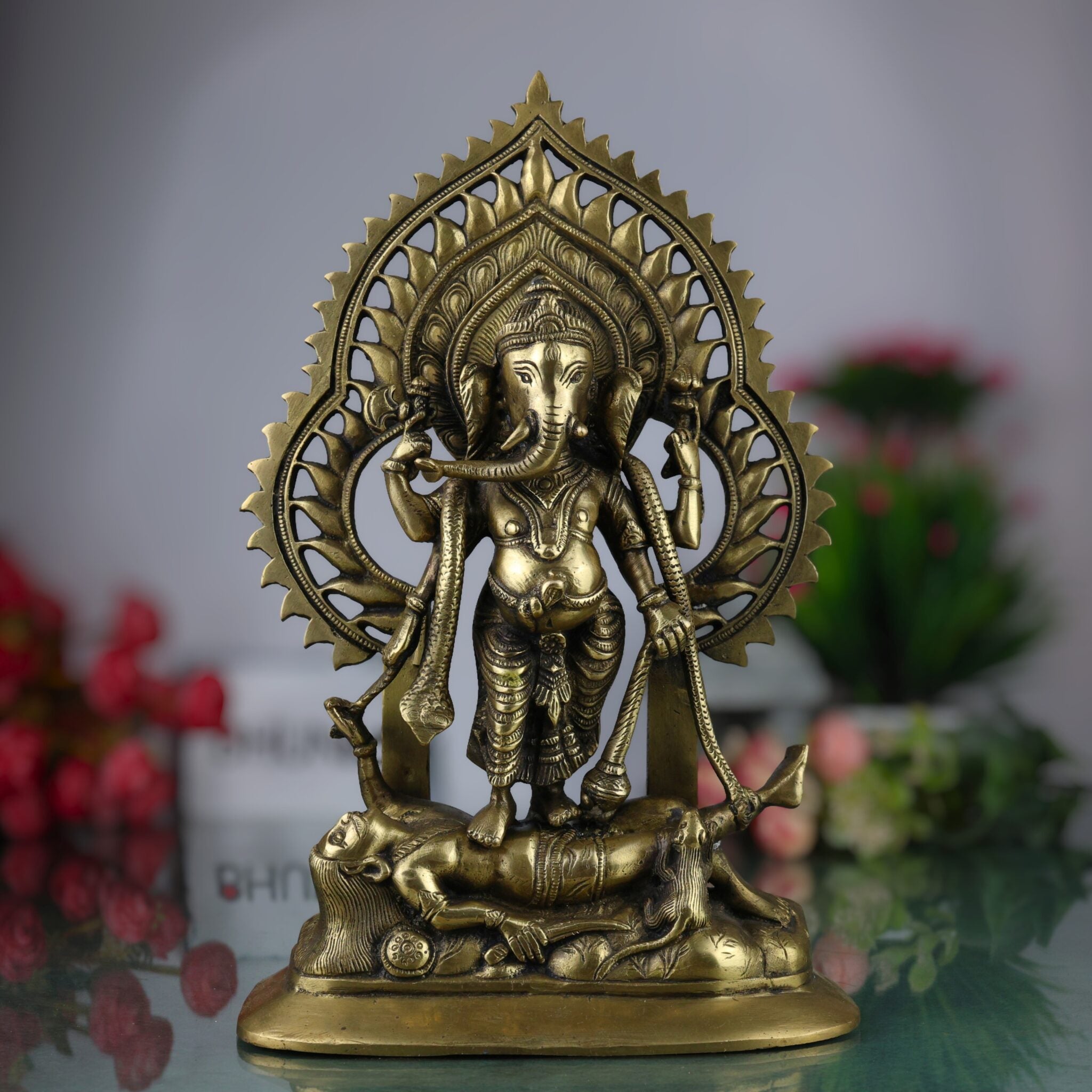 Brass Sindhura Samhara Ganesha Idol – Veera Ganapathi | Ugra Vinayaka | Asura Samhara Ganapati Murti for Home Temple & Puja Decor