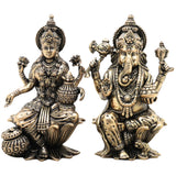 Brass Lakshmi Ganesha Idol Set of 2, Handcrafted Peetal Ganesh Lakshmi Murti for Pooja, Home Decor & Gifting, Gold, 4 Inch, 2 Piece