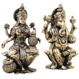 Brass Lakshmi Ganesha Idol Set of 2, Handcrafted Peetal Ganesh Lakshmi Murti for Pooja, Home Decor & Gifting, Gold, 4 Inch, 2 Piece
