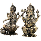 Brass Lakshmi Ganesha Idol Set of 2, Handcrafted Peetal Ganesh Lakshmi Murti for Pooja, Home Decor & Gifting, Gold, 4 Inch, 2 Piece