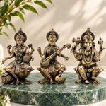 Brass Ganesha Lakshmi Saraswati Idol