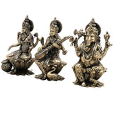Brass Ganesha Lakshmi Saraswati Idol Murti, God Statue for Pooja, Home Temple Decor & Gifting, Gold, 4 Inch, 3 Piece