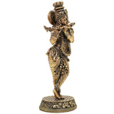 Brass Krishna Idol, Gopal, Shyam, Kanha Murti For Gifting, Madhusudan Vigraha, Handcrafted Miniature Statue for Home Decor & Pooja, Gold, 5.5 Inch, 1 Piece
