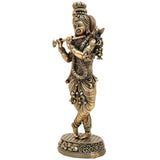 Brass Krishna Idol, Gopal, Shyam, Kanha Murti For Gifting, Madhusudan Vigraha, Handcrafted Miniature Statue for Home Decor & Pooja, Gold, 5.5 Inch, 1 Piece