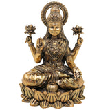Brass Lakshmi Idol, Handcrafted Sri Lakshmi Murti, Mahalaxmi Statue, Dhana Lakshmi Pratima for Home Pooja & Temple Decor, Gold, 5 Inch, 1 Piece