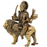 Brass Durga Idol, Maa Durga Murti, Bhagwati Vigraha, Ambika Pratima, Handcrafted Temple Statue for Pooja & Home Decor, Gold, 4.5 Inch, 1 Piece