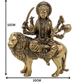 Brass Durga Idol, Maa Durga Murti, Bhagwati Vigraha, Ambika Pratima, Handcrafted Temple Statue for Pooja & Home Decor, Gold, 4.5 Inch, 1 Piece