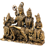 Brass Shiva Parivar Idol Shiv Parvati Murti Pital Family Statue Hindu God Sculpture for Home Mandir Temple Pooja Room Decor Showpiece Gift, Gold, 5 Inch, 1 Piece