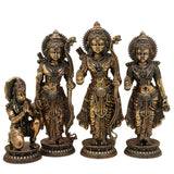 Brass Shri Ram Darbar Idol Ram Parivar Murti | Sita Ram Lakshman Hanuman Statue | Pital Ram Sita Lakshman Hanuman Sculpture for Puja & Home Decor, Gold, 10 Inch, 1 Piece