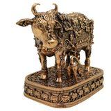 Brass Kamadhenu Idol, Surabhi Cow Murti, Gau Mata Statue, Handcrafted Pooja Murti, Miniature Divine Cow for Home & Temple Decor, Gold, 4.5 Inch, 1 Piece