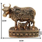 Brass Kamadhenu Idol, Surabhi Cow Murti, Gau Mata Statue, Handcrafted Pooja Murti, Miniature Divine Cow for Home & Temple Decor, Gold, 4.5 Inch, 1 Piece