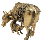 Brass Kamadhenu Idol, Surabhi Cow Murti, Divine Wish-Fulfilling Cow Statue, Gau Mata, Handcrafted Pooja & Home Decor Figurine, Gold, 2.5 Inch, 1 Piece