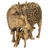 Brass Kamadhenu, Surabhi Cow, Gau Mata Statue, Handcrafted Miniature Pooja Sculpture for Home Decor & Spiritual Blessings, Gold, 3 Inch, 1 Piece