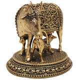 Brass Kamadhenu Idol, Surabhi Cow Murti, Gau Mata Statue, Handcrafted Peetal Pooja Sculpture for Home Decor & Spiritual Blessings, Gold, 3 Inch, 1 Piece