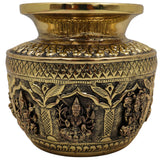 Brass Asta Lakshmi Kalash Loota, Handcrafted Pooja Sculpture, Temple & Home Decorative Peetal, Pittal Kalash for Prosperity & Wealth, Gold, 4.5 Inch, 1 Piece