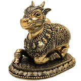 Brass Nandi Idol, Handcrafted Nandikeshwara Murti, Sacred Bull of Shiva, Decorative Pooja Statue, Home & Temple Showpiece, Gold, 4 Inch, 1 Piece