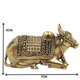 Brass Nandi Idol, Handcrafted Nandikeshwara Murti, Nandi Bull Sculpture, Pooja & Home Decor Showpiece, Peetal Pittal Statue, Gold, 1.5 Inch, 1 Piece